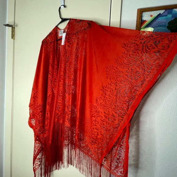 Time and Tru Womens Knit Shawl in Orange (Womens One Size) - Picture 4 of 6